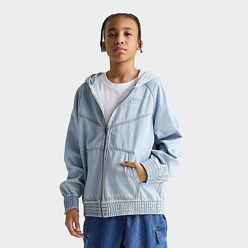 Big Kids Sportswear Collection Full-Zip Hooded Denim Jacket in Light Armory Blue/Wheat