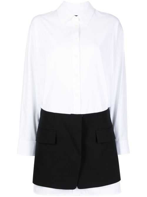 Long-sleeve panelled shirtdress - White