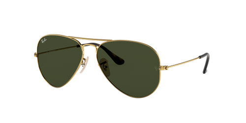 Ray-Ban Unisex Sunglass Aviator Havana Collection - Frame color: Arista Gold, Lens color: G-15 Green