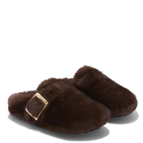 Women's Prim Fur Clog Slipper Shoes (Dark Chocolate)
