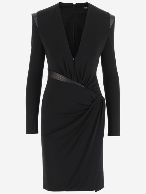 Black Long-sleeved Gathered Dress