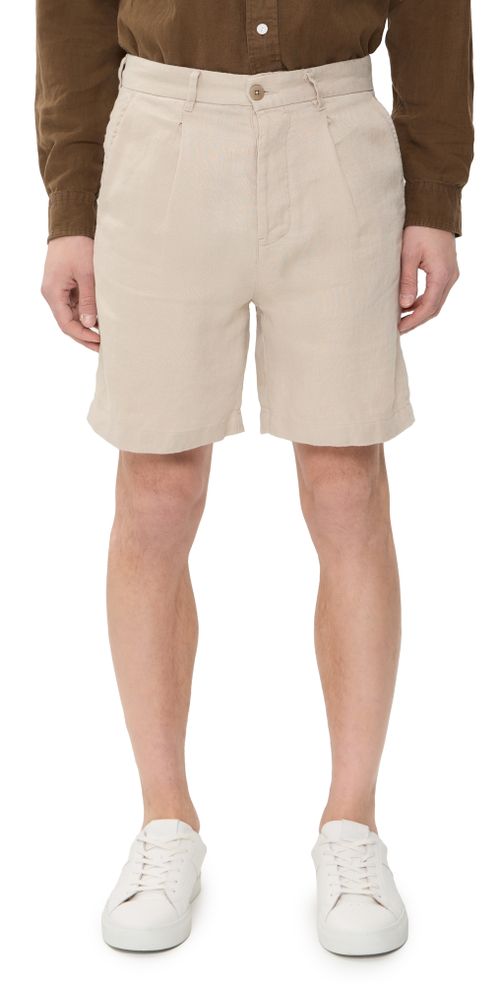 Pleated Linen Alta Shorts 6.75 Bone