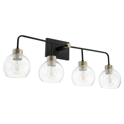 Lacy 4-Light Bathroom Vanity Light in Textured Black w with Aged Bra
