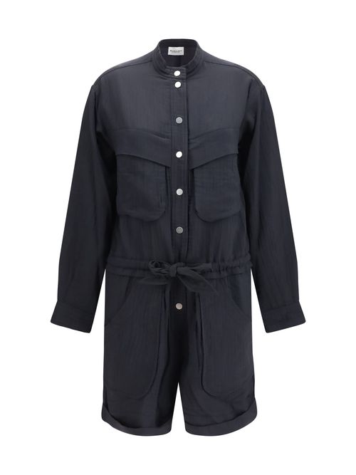 Short Cotton-Blend Safari Jumpsuit — Black