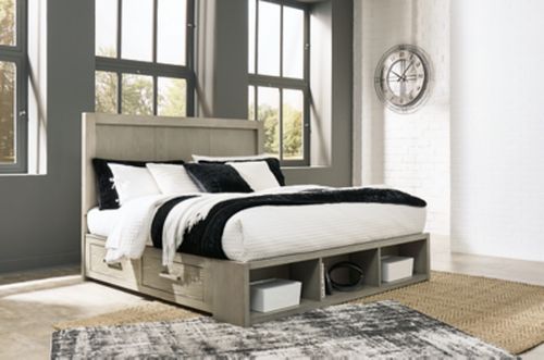 Fawnburg King Panel Bed with Storage, Gray
