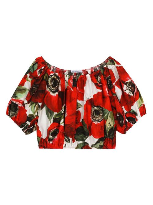Anemone-print crop blouse - White
