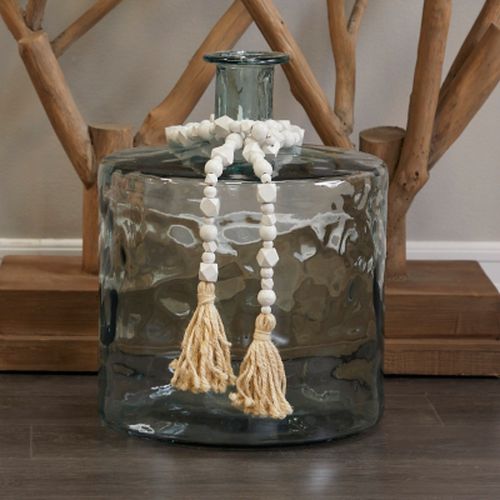 Bayberry Lane Carved Beaded Garland with Tassel, White