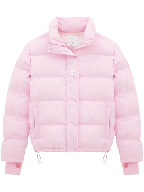 Logo-embroidered drawstring padded coat - Pink