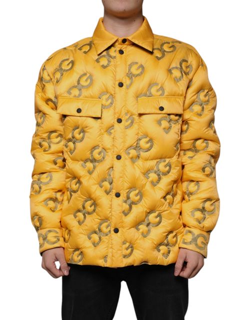 Logo-Patterned Padded Down Jacket — Yellow