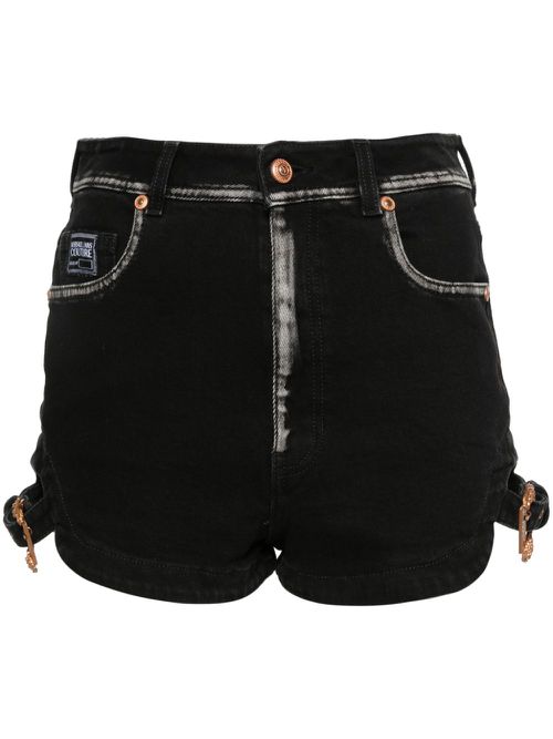 Logo-engraved denim shorts - Black