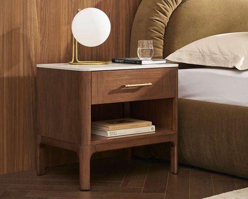 Arlen 1-Drawer Nightstand Set of 2, Durable Sintered Stone Construction, Multi Color