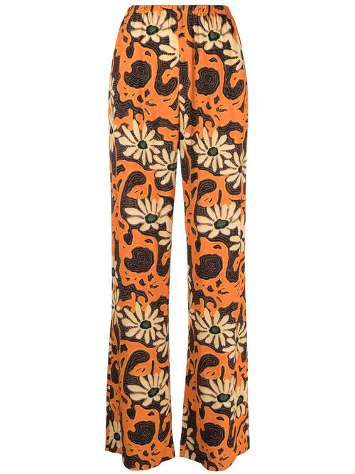 Floral wide-leg trousers - ARTE POVERA FLORAL ORANGE