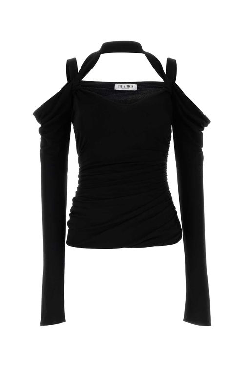 Cold-Shoulder Crepe Blouse — Black