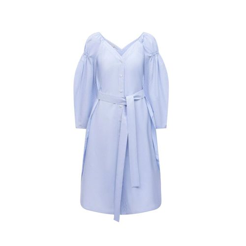 Cotton V-Neck Dress — Blue