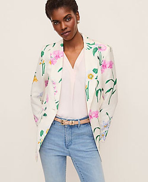 Ann Taylor The Long Single Button Blazer in Floral Linen Blend