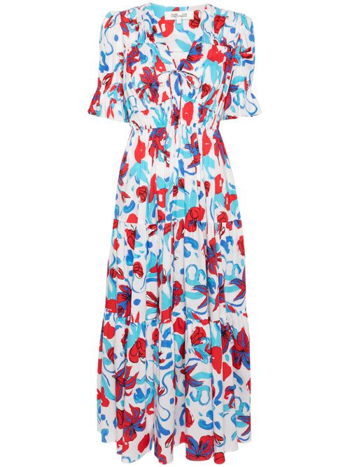 Avery floral-print midi dress - White