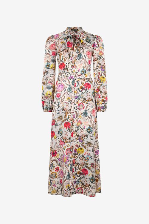 Long Silk Dress With Florentine Flowers Print