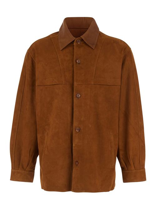 Brown Jacket With Classic Collar And Two Front Welt Pockets In Suede Man