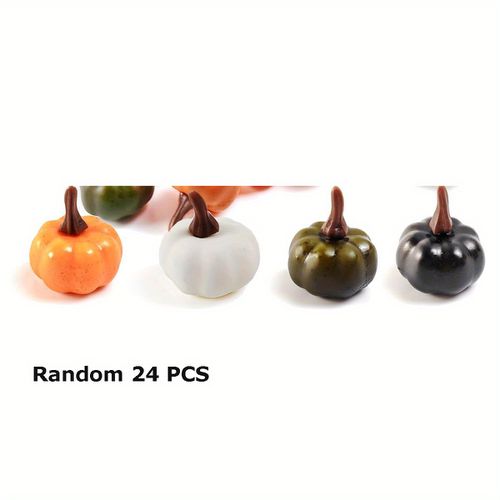 TEMU 24pcs Mini Fake Pumpkins Decorations - Realistic Halloween Party Decor With Orange, White, Green, Black - No Electricity Needed, Stackable Base