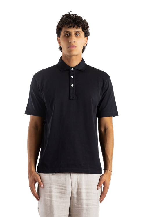 Pima Cotton Short-Sleeved Polo Shirt — Black