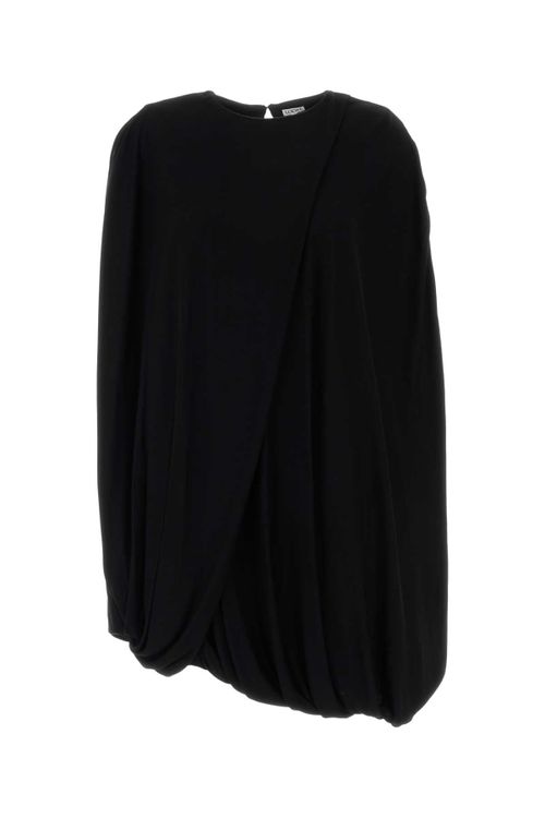 Gathered Viscose Dress — Black