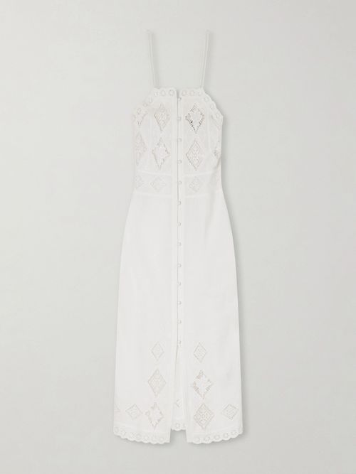Nelsane Broderie Anglaise Cotton And Linen-blend Midi Dress - White
