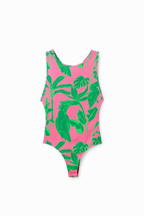 Ribbed tropical bodysuit with strap