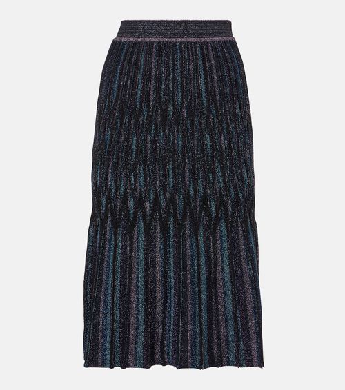 Pleated lamé midi skirt