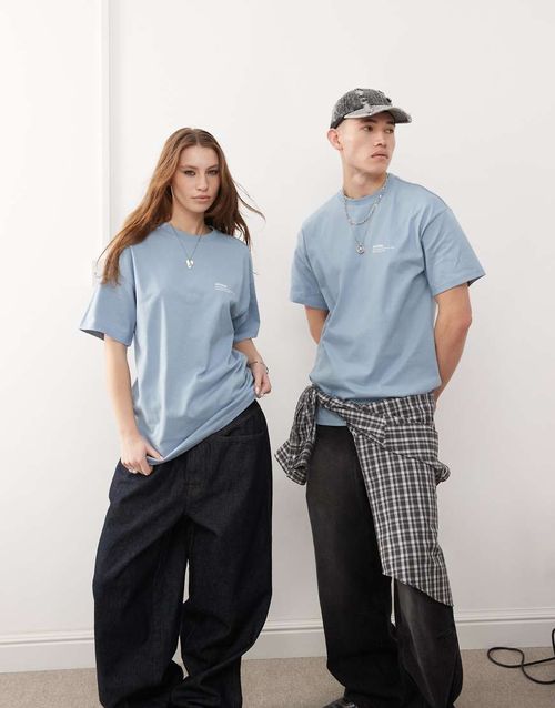 Dr Denim unisex Trooper relaxed fit t-shirt with front logo in dove blue