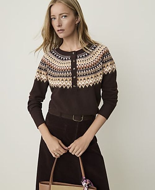 Ann Taylor Weekend Fair Isle Henley Sweater