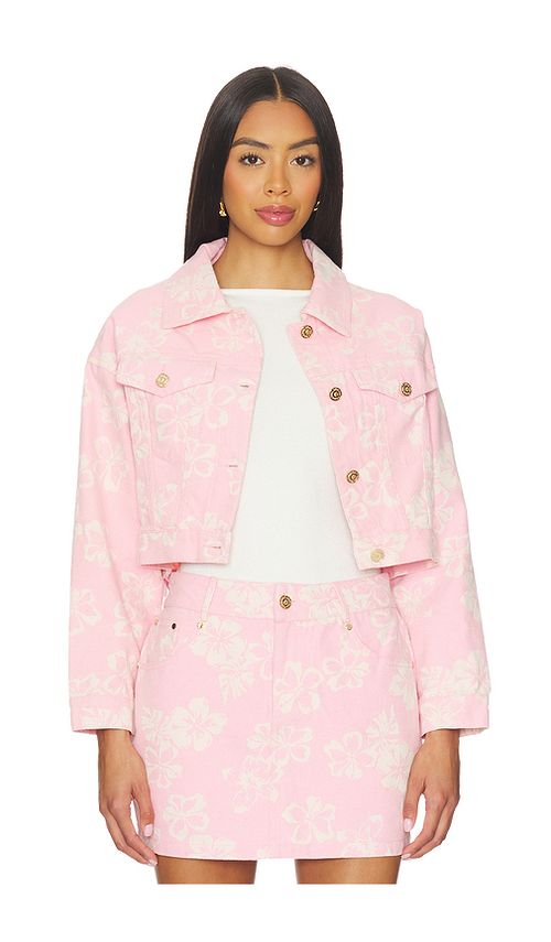 Kulani Kinis Pixie Cropped Denim Jacket in Pink. L. Also in S, XS