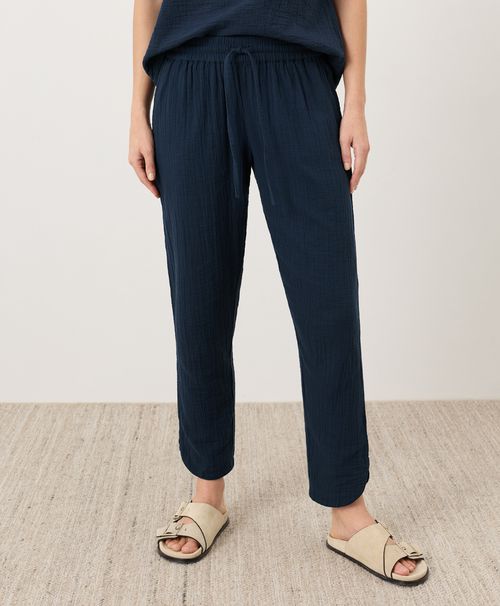 Women's Navy Coastal Double Gauze Tapered Pull-On Pant