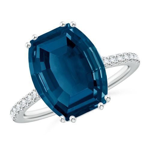 Angara 5.4 Carats Barrel-Shaped London Blue Topaz Solitaire Ring in Platinum