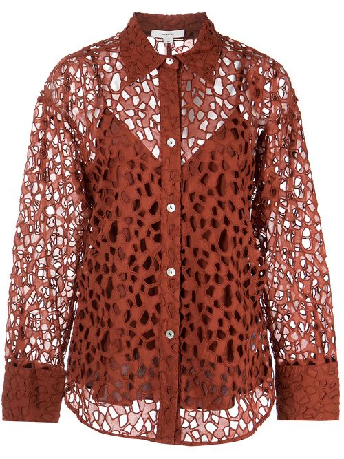 Lace-detail cotton blouse - Brown