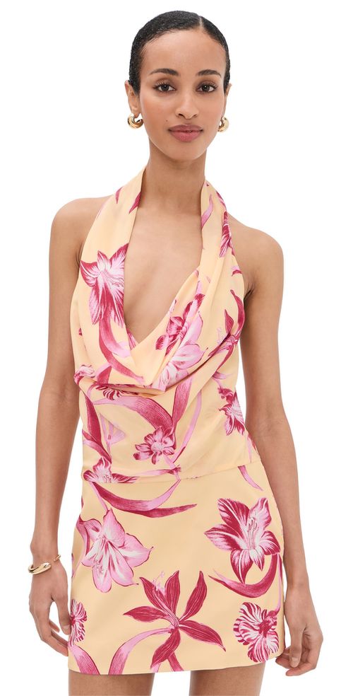 Cowl Neck Mini Dress Yellow