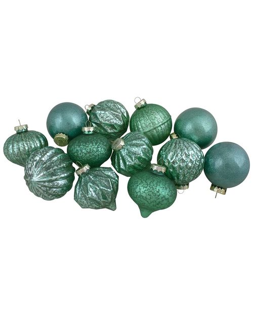 Northlight Set of 12 Green Finial And Glass Ball Christmas Ornaments