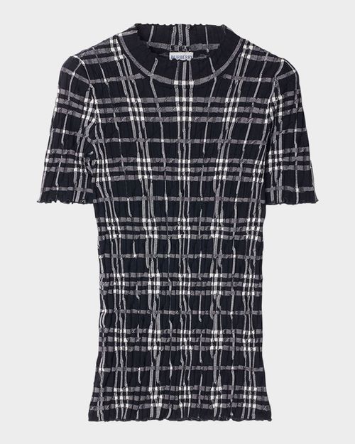 Check Short-Sleeve Crinkle Top