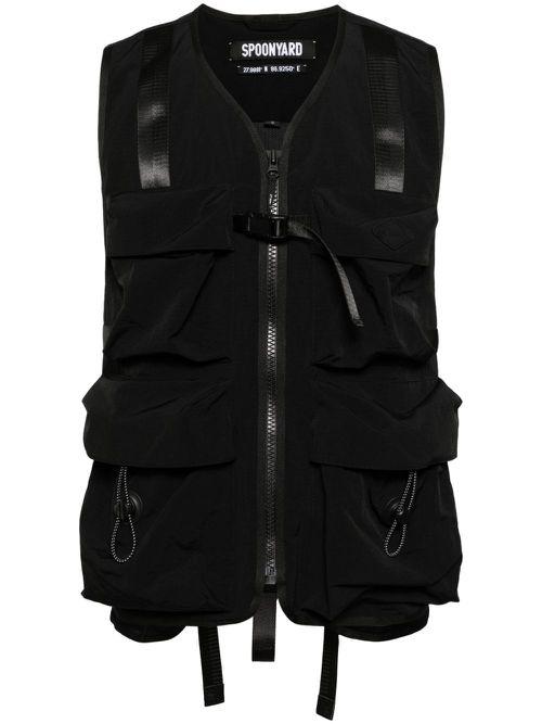 Logo-appliquéd ripstop waistcoat - Black
