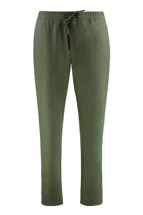 Wool-Linen Blend Trousers — Green