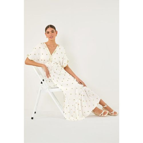 Roman Womens Sequin Embellished Tassel Midi Dress - Ivory