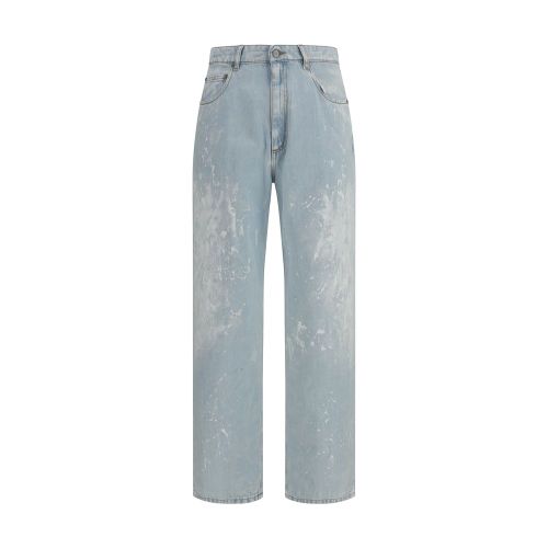 Splatter-Effect Cotton Jeans — Blue