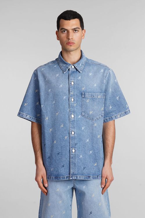 Shirt In Cyan Cotton