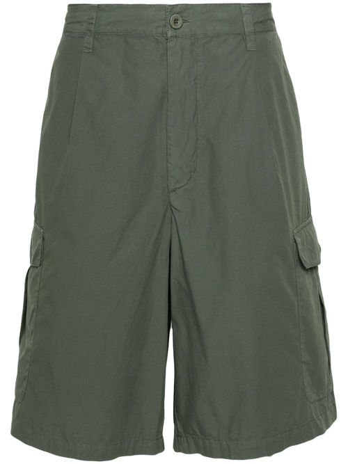 Pleat-detail cotton cargo shorts - Green