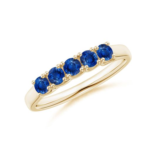Angara 0.6 Carat Half Eternity Five Stone Blue Sapphire Wedding Band in 14K Yellow Gold