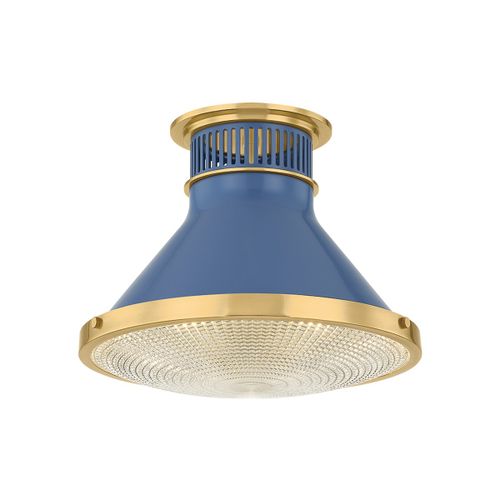 Aged Brass Soft French Blue Flush Mount from the Highclere Collection