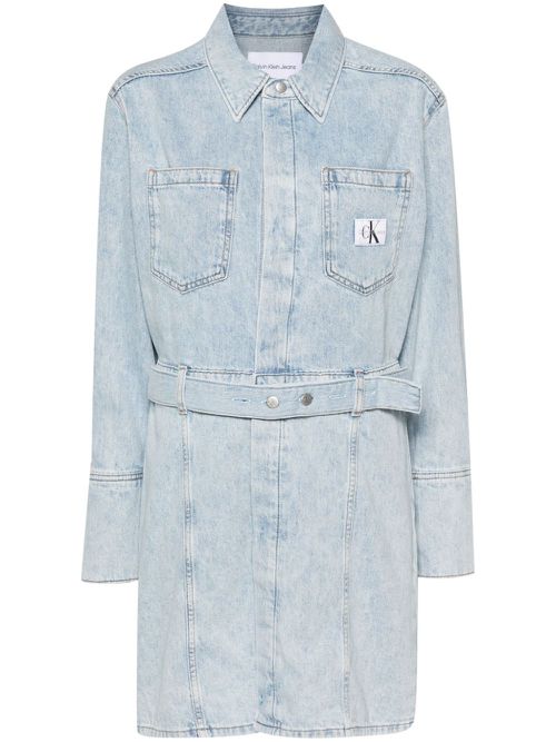 Belted denim minidress - Blue