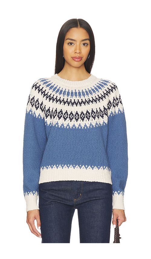 Autumn Cashmere Chunky Fair Isle Crew Sweater in Blue. - S also in L