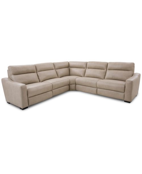 Gabrine 5-Pc. Leather Sectional with 3 Power Headrests, Created for Ivory