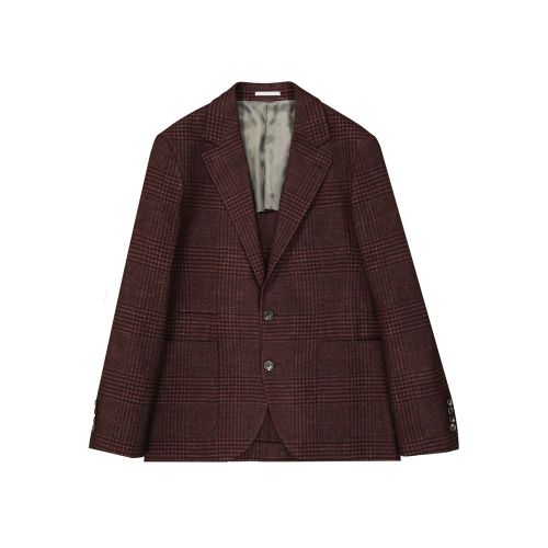 Wool-Blend Check Blazer — Brown