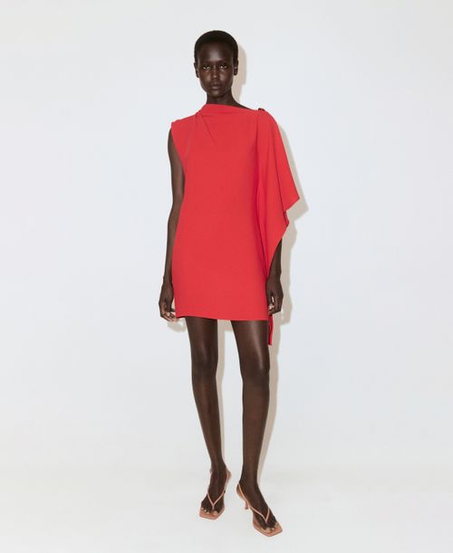 Women's Asymmetrical Neck And Metallic Detail Dress - Red